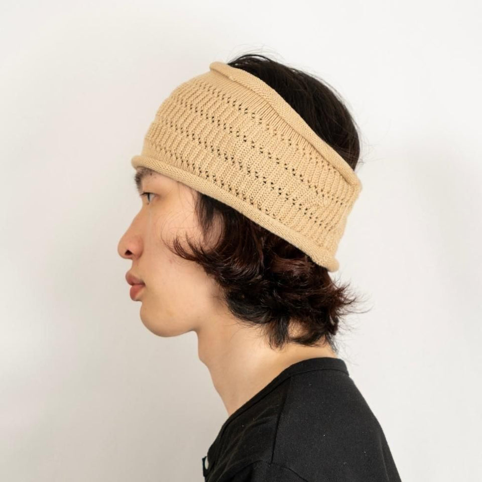 ヘアターバン(ニットヘアバンド) ベージュ 着用 横
