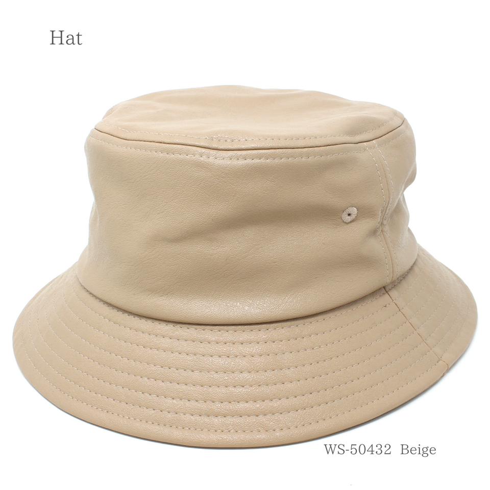 フェイクレザーバケットハット ベージュ 商品