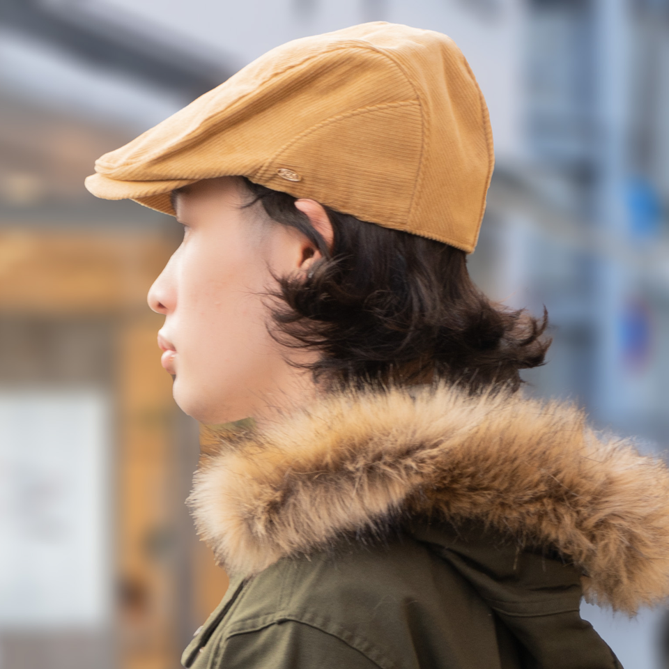 コーデュロイハンチング ベージュ 着用 横