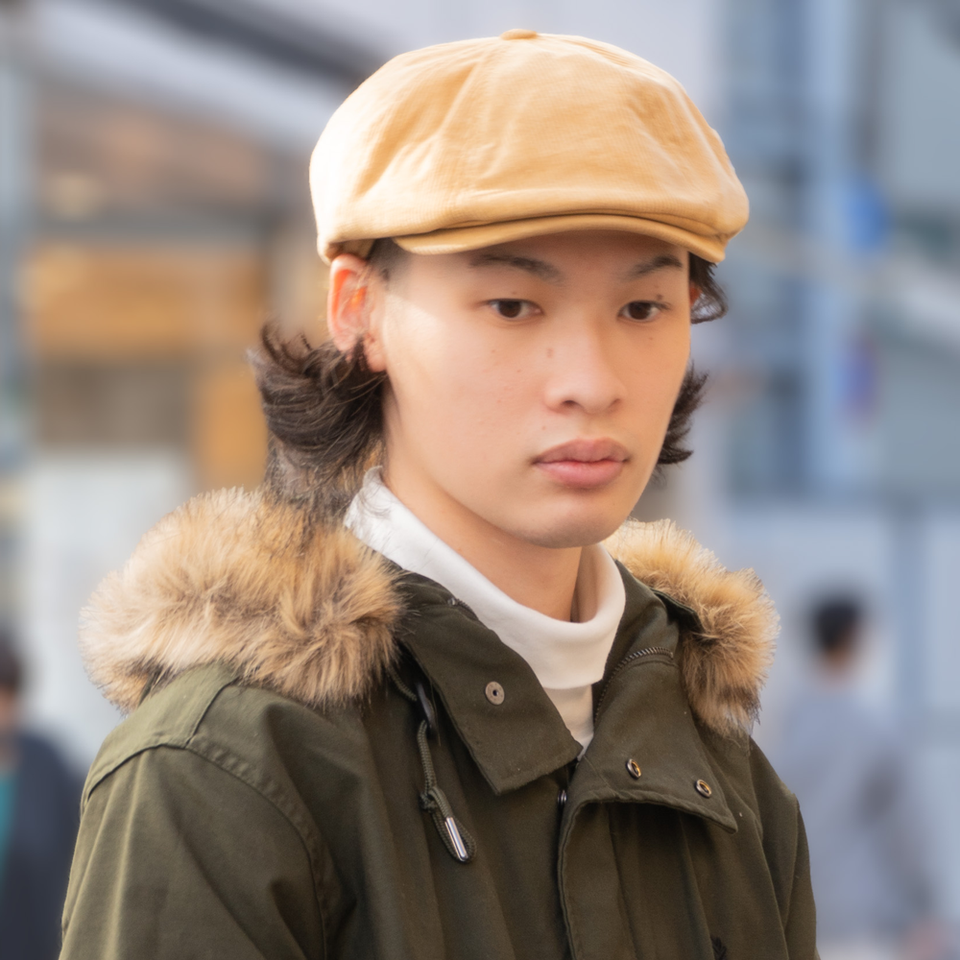 コーデュロイキャスハンチング ベージュ 着用 正面