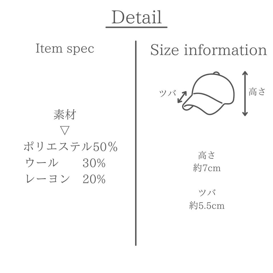メルトンマリンキャップ 素材とサイズの説明