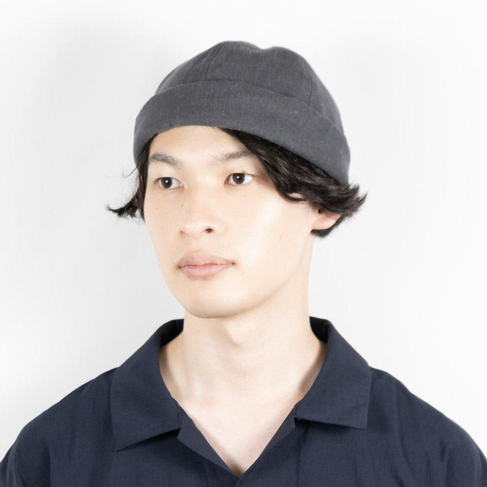 麻ラミフィッシャーマンキャップ グレー 着用 正面