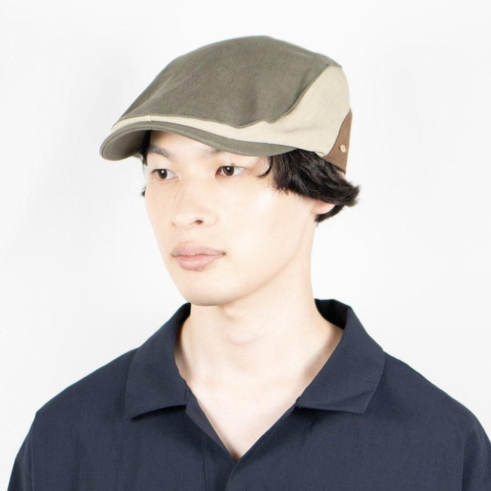 パッチワークハンチング カーキ 着用 斜め前