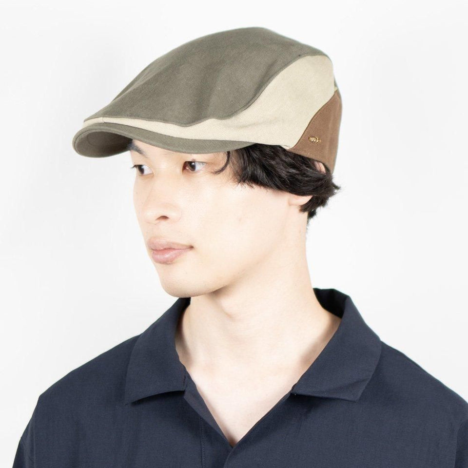 パッチワークハンチング カーキ 着用 斜め前