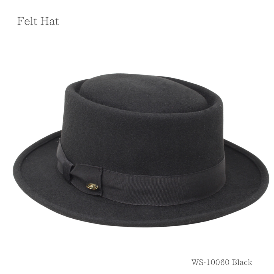 フェルトウールポークパイ ブラック 商品 斜め前
