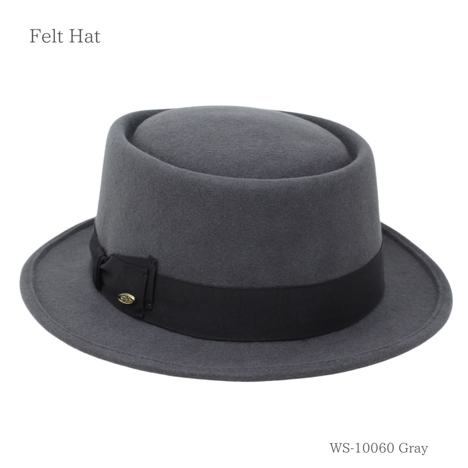 フェルトウールポークパイ グレー 商品 斜め前
