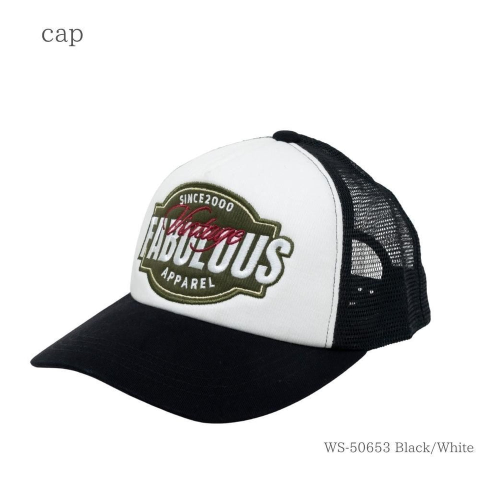 fabulousメッシュキャップ ブラック/ホワイト 商品 斜め前