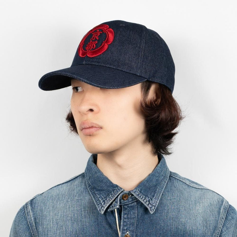 京都キャップ ブルーデニム 着用 斜め前
