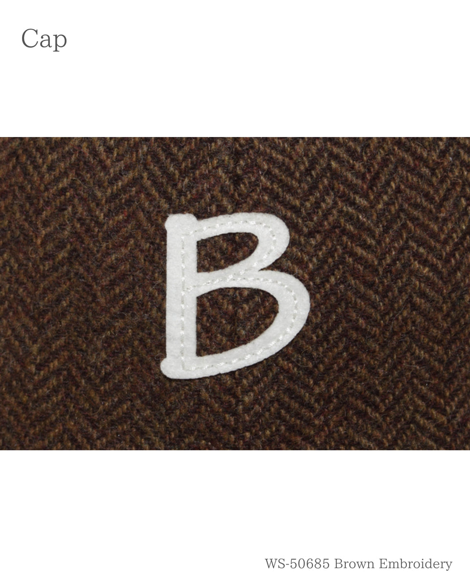 ヘリンボンBアンパイアキャップ ブラウン 刺繍のアップ