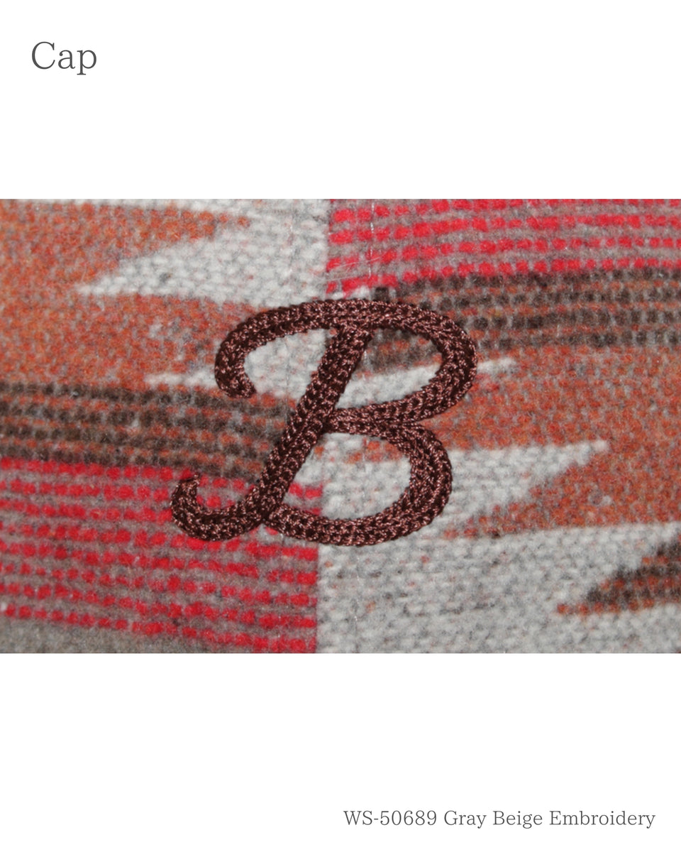 Bチマヨ柄ダメージキャップ グレー ベージュ 刺繍のアップ