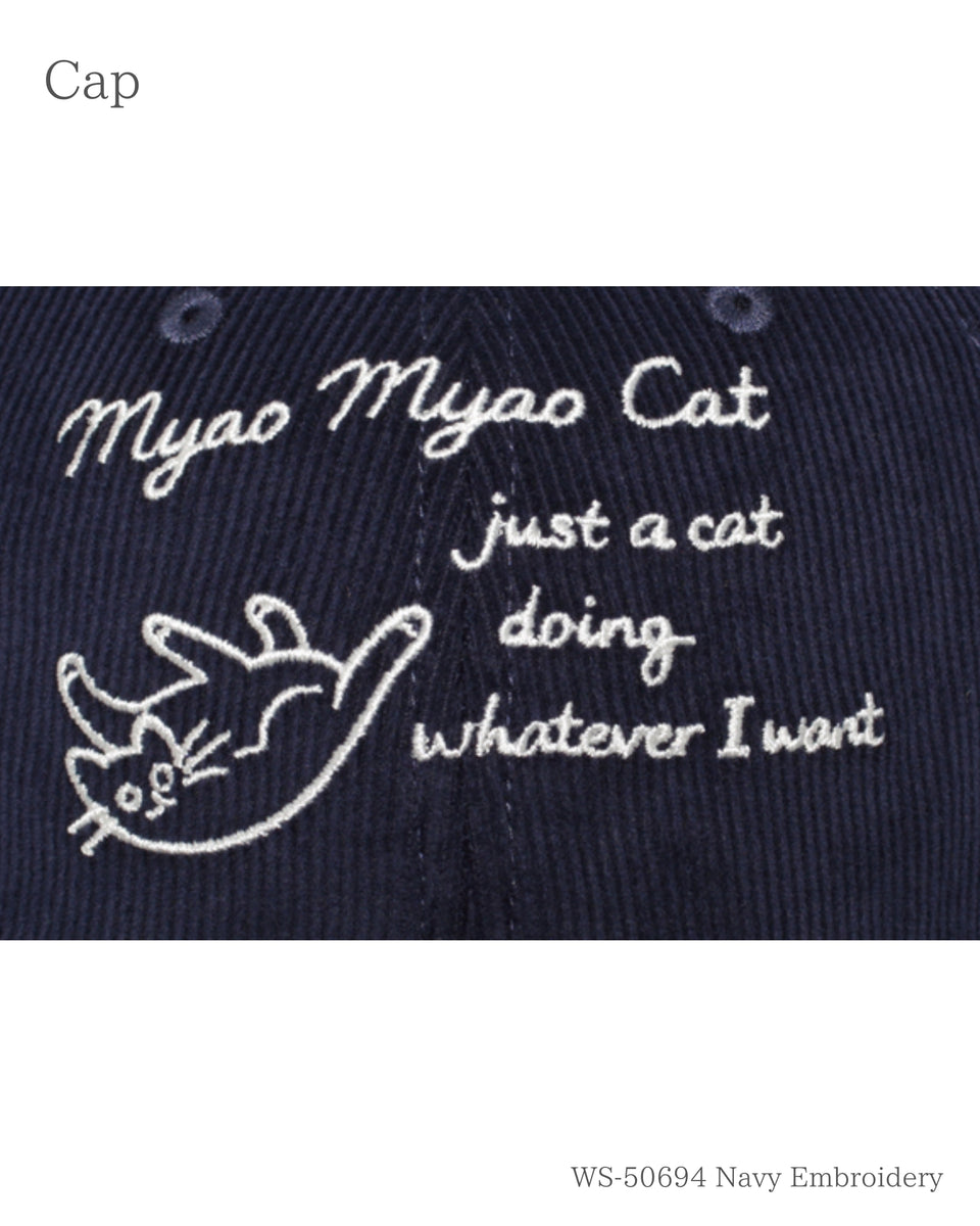 MYAO コーデュロイキャップ ネイビー 刺繍のアップ