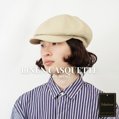 リネンキャスケット ナチュラル 着用 斜め前