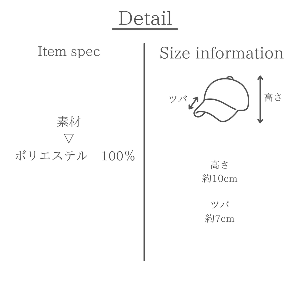トロピカルキャップ 素材とサイズの説明