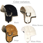 コーデュロイファーフライトキャップ カラー展開（ブラック・ベージュ・ホワイト ブラウンファー・ホワイト ホワイトファー）