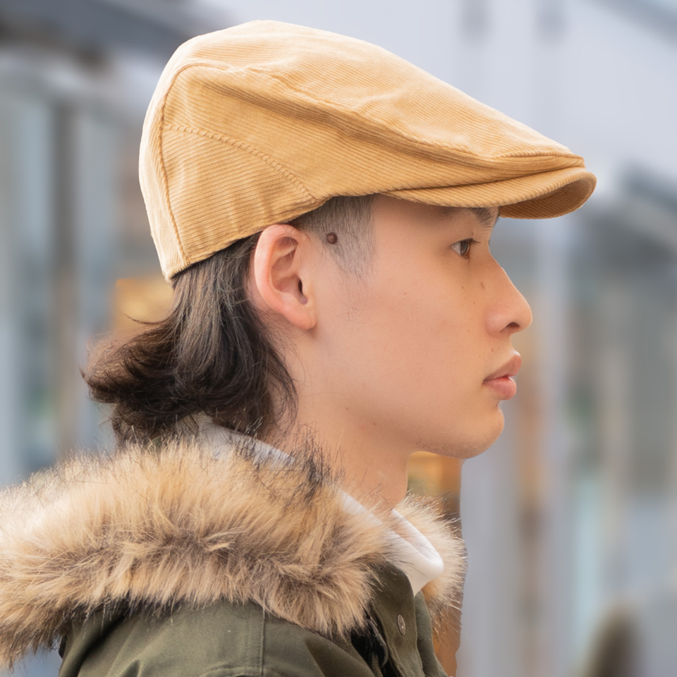 コーデュロイハンチング ベージュ 着用 横