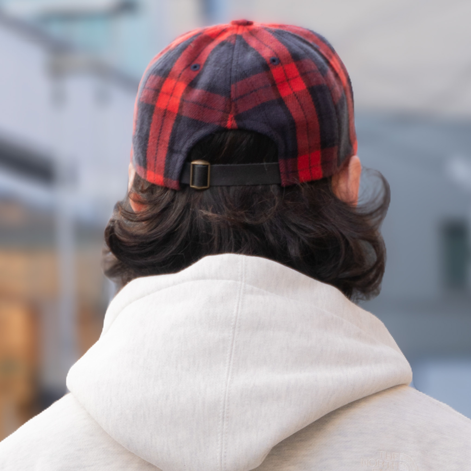 チェックアンパイアBキャップ レッド 着用 後ろ