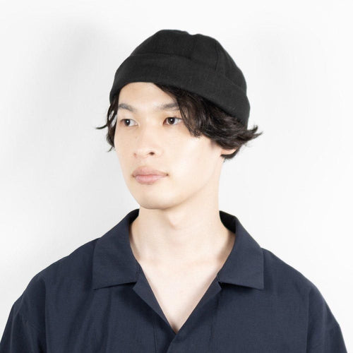 麻ラミフィッシャーマンキャップ ブラック 着用 正面