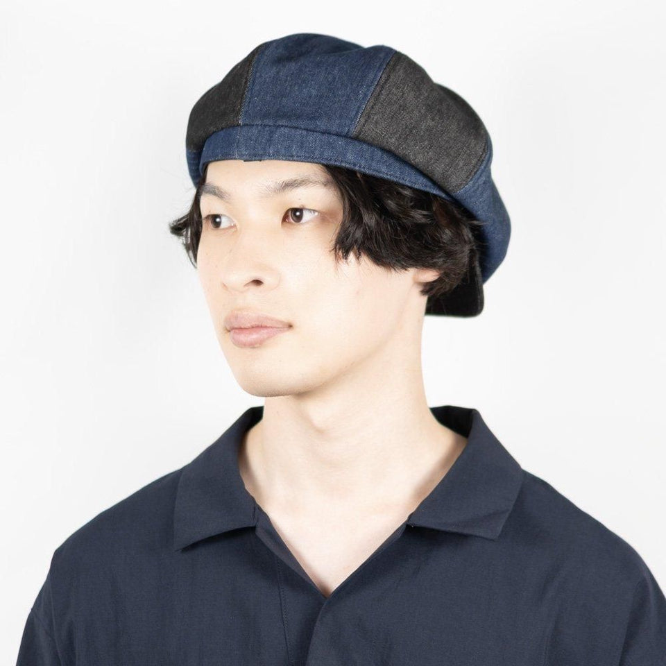 デニムキャスケット ストライプ 着用 斜め前