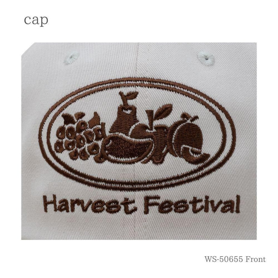 Harvest キャップ ホワイト/ベージュ 刺繍のアップ