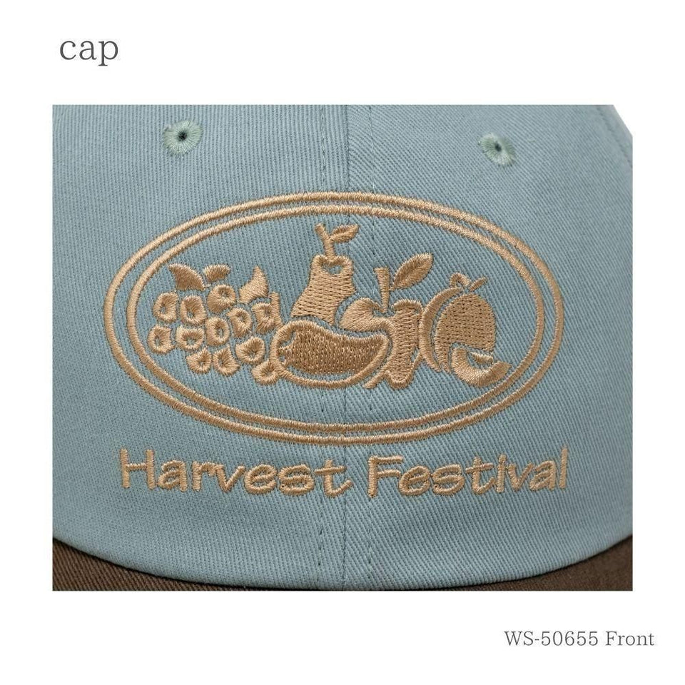Harvest キャップ ミント/ブラウン 刺繍のアップ