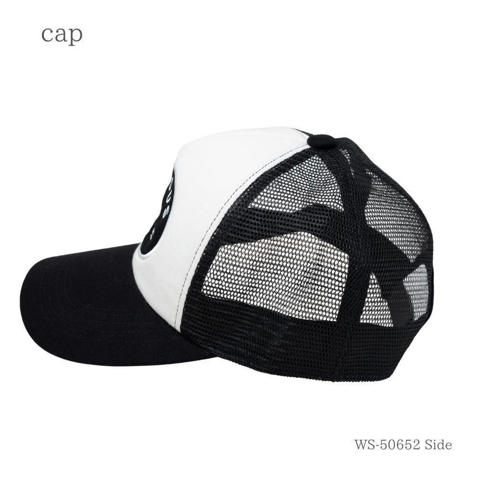 ラウンドワッペンメッシュキャップ ブラック/ホワイト 商品 横
