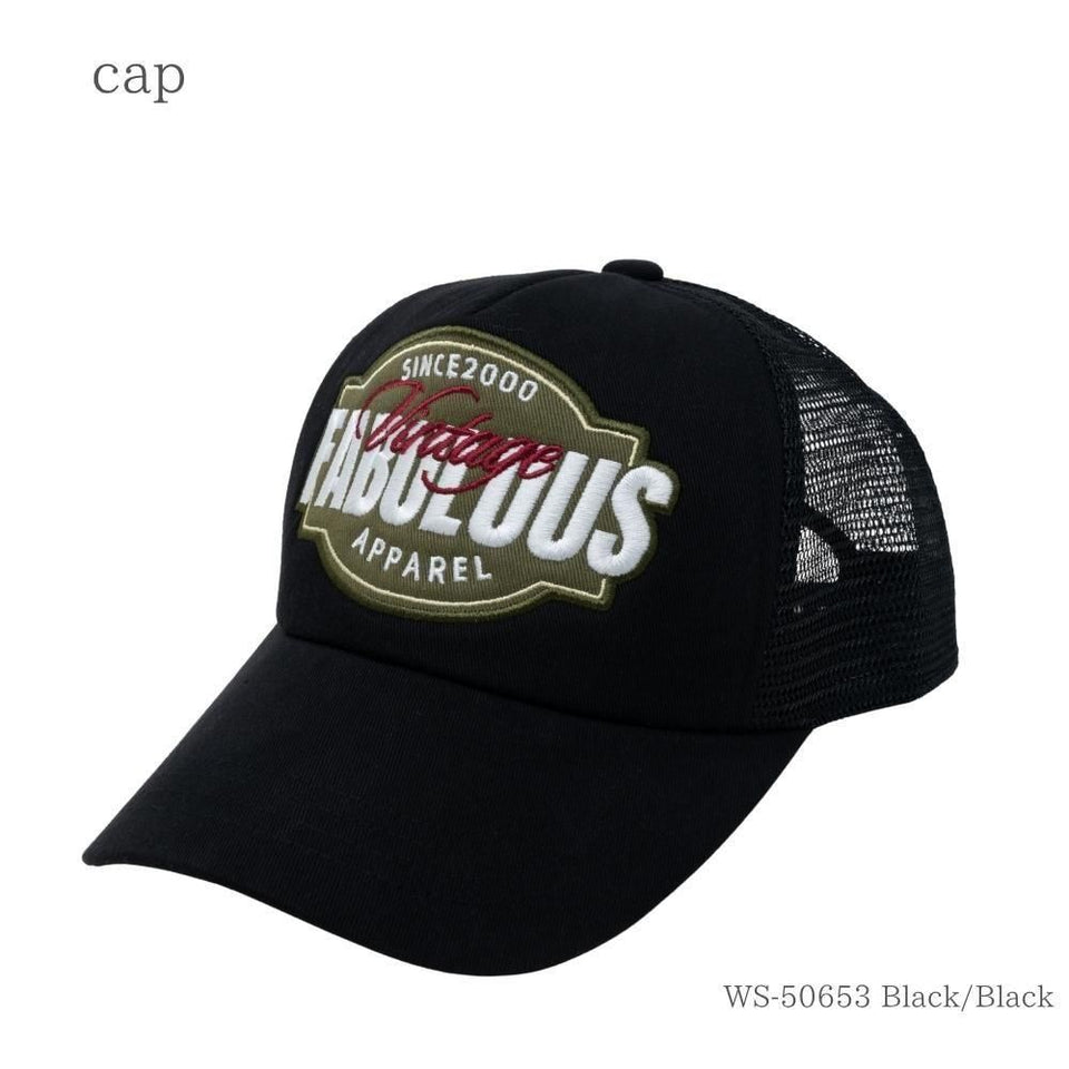 fabulousメッシュキャップ ブラック/ブラック 商品 斜め前