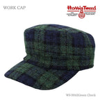 Harris Tweed（ハリスツイード）ウールワークキャップ 真鍮バックル アジャスター付き グリーンチェック ブラックウォッチ 商品 斜め前