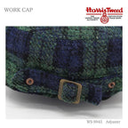 Harris Tweed（ハリスツイード）ウールワークキャップ 真鍮バックル アジャスター付き グリーンチェック ブラックウォッチ 後ろのバックルのアップ