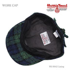 Harris Tweed（ハリスツイード）ウールワークキャップ 真鍮バックル アジャスター付き グリーンチェック ブラックウォッチ 内側