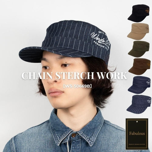 チェーンステッチワークキャップ 着用 正面