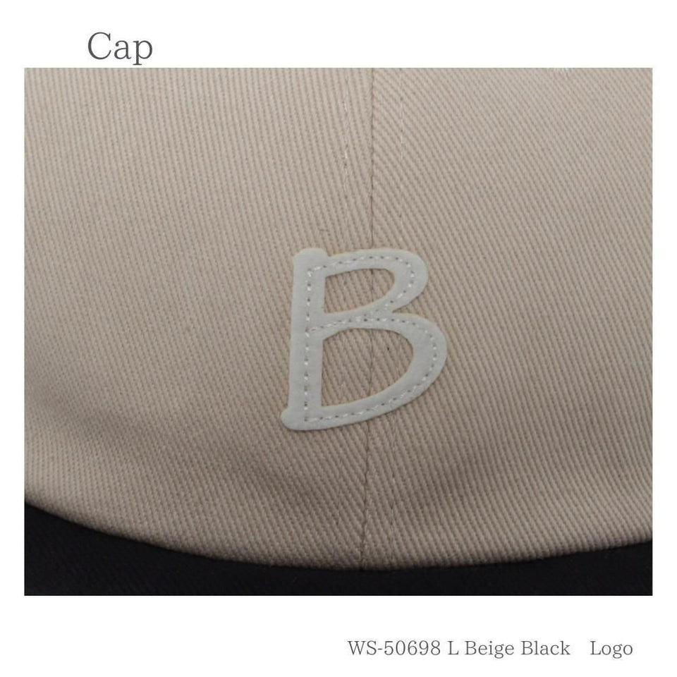 Ｂアンパイアキャップ ライトベージュ ブラック Bのロゴのアップ