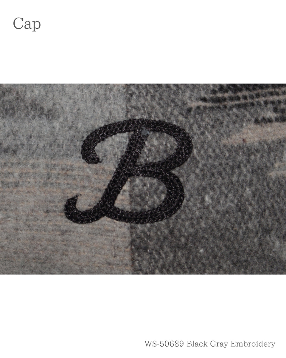 Bチマヨ柄ダメージキャップ ブラック グレー 刺繍のアップ