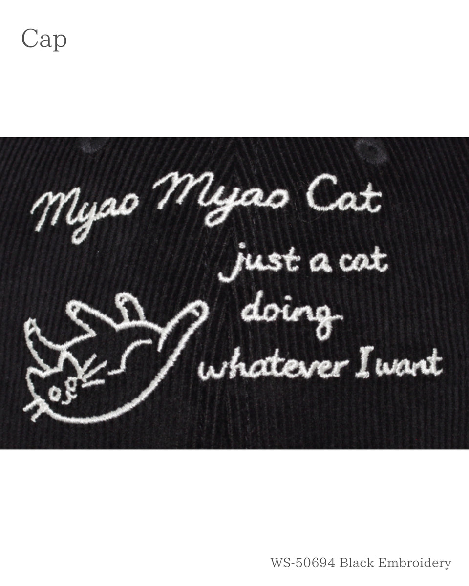 MYAO コーデュロイキャップ ブラック 刺繍のアップ
