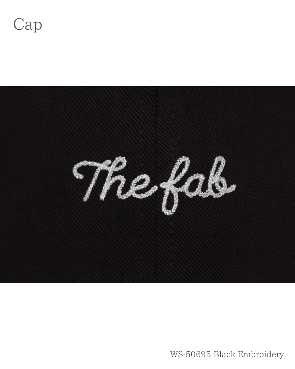 The Fab チェーンステッチキャップ ブラック 刺繍のアップ