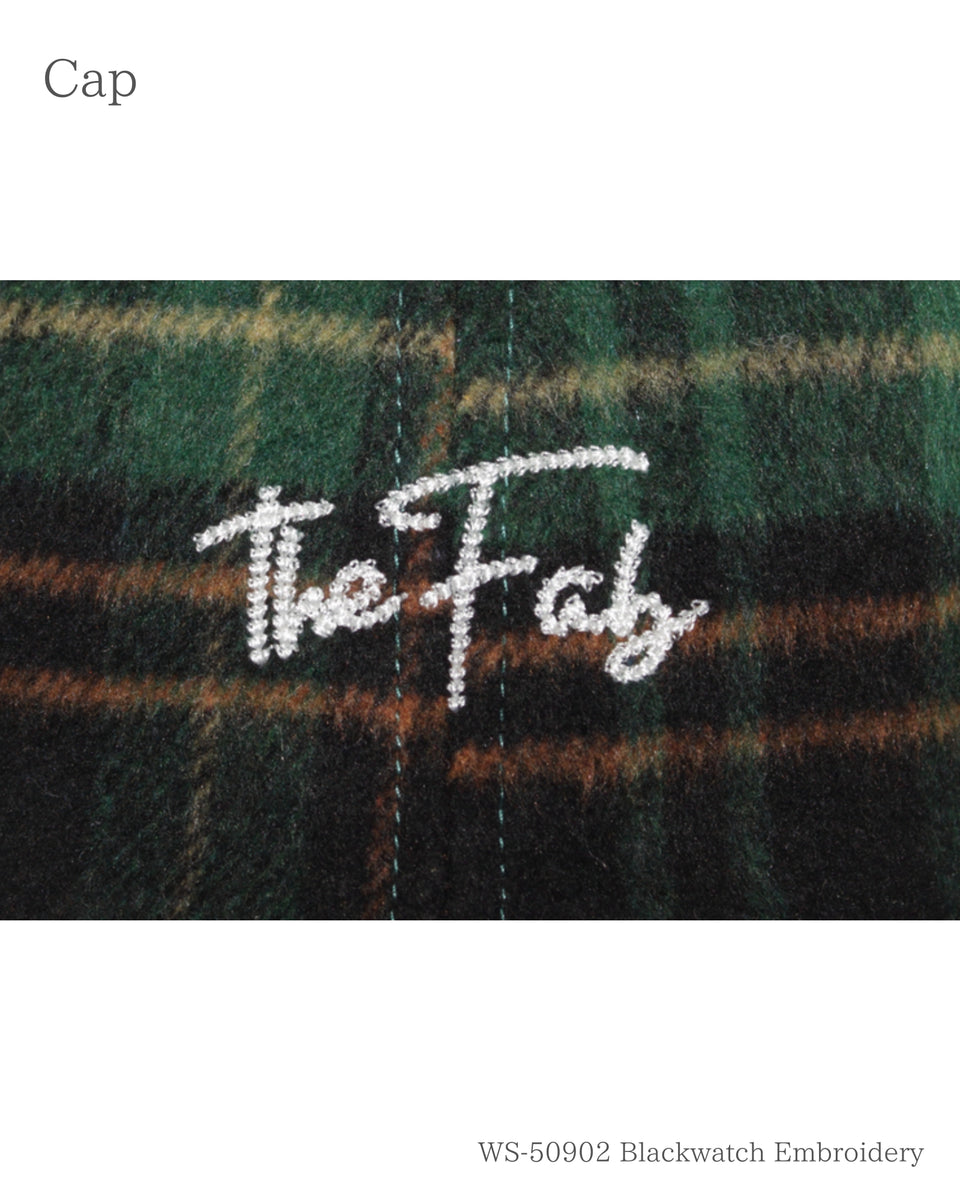 The Fab チェックキャップ ブラックウォッチ 刺繍のアップ
